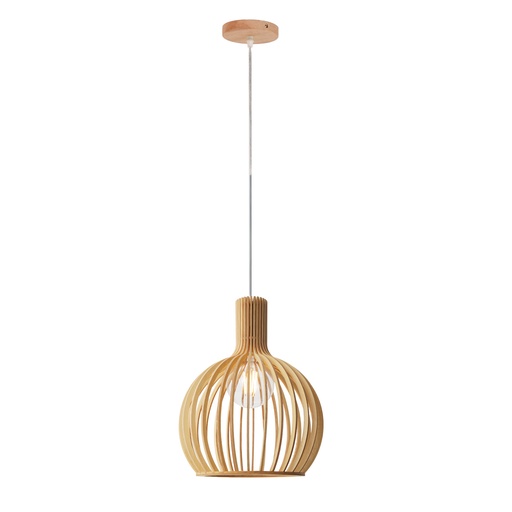 [C079-D28] Lámpara Colgante de Madera Ø28cm "MINKA" – Pantalla Artesanal con Casquillo E27, Altura Ajustable, Estilo Nórdico para Cocina, Salón o Restaurante