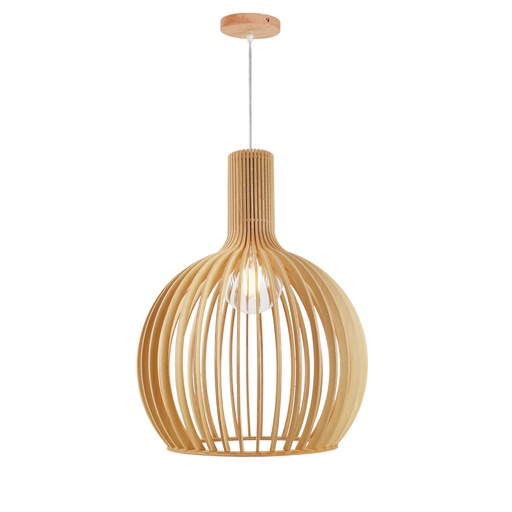 [C079-D35] Lámpara Colgante de Madera Ø35cm "MINKA" – Pantalla Artesanal con Casquillo E27, Altura Ajustable, Estilo Nórdico para Cocina, Salón o Restaurante