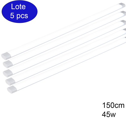 [CL025-D150-6K-pack5]  Pack of 5 LED Ceiling/Wall Strips Linear Luminaire 150cm 45W Easy-to-Clean Surface High Brightness Lighting for Kitchen, Garage