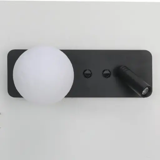 [WL024-REC-RT-BK] Aplique Led metal negro con foco lectura orientable 3w y una bola impresora  "PASSAU"