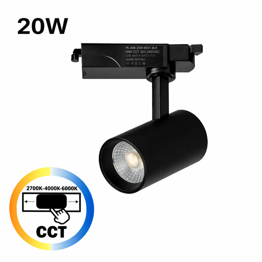 Faretto LED monofase da binario CCT 3000K-4000K-6000K 20W