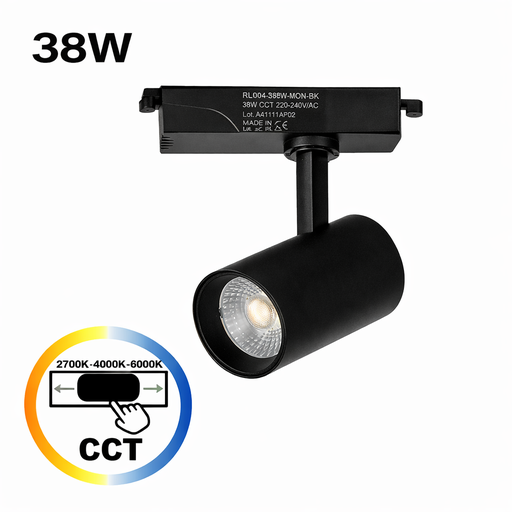  Luminária de trilho LED monofásica CCT 3000K-4000K-6000K 38W