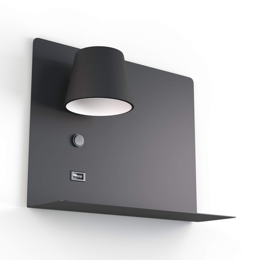 Aplique de Pared Orientable 6W con Carga USB y Type C, 2700K-6000K, Chips Osram, Driver KGP "SION" (Foco Izquierdo)