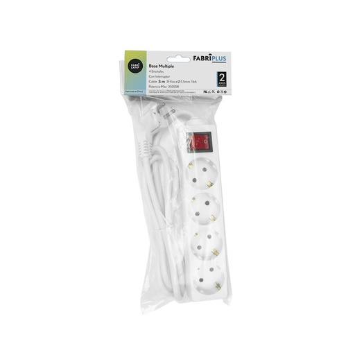 Cavo multiplo base 4 prese e interruttore 3 m 3gx1,5mm rame 3500w max
