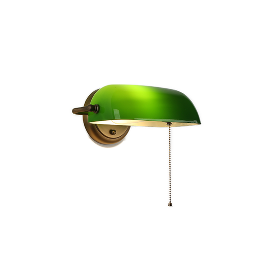  Retro "Melisa" wall lamp in antique banker style, glass and brass fitting, E27, ideal for the office, library or study.