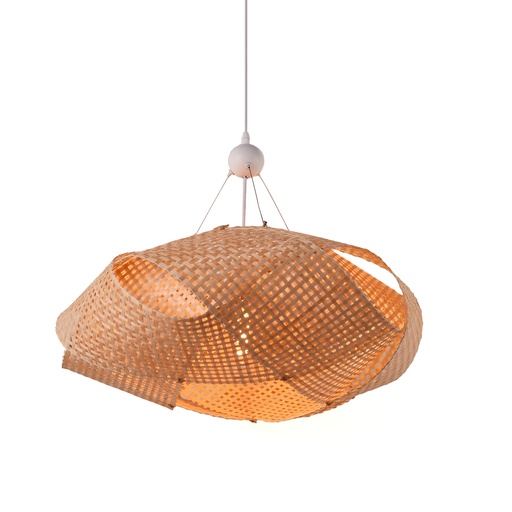  Suspension en osier « ABEJA » diamètre 60 cm – Design géométrique tissé à la main, style bohème naturel, douille E27 pour salon ou salle à manger