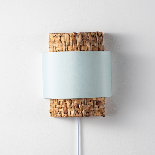 Wall lamp with rattan shade combined with textile E27 with cable plug and switch "VÉLA"