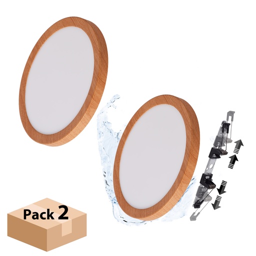 Pack de 2 Plafones LED Empotrable y Superficie Ø225mm 18W IP44 – Luz CCT 3000K/4000K/6000K – Corte Ajustable Ø65-200mm – Ultra Fino 17mm