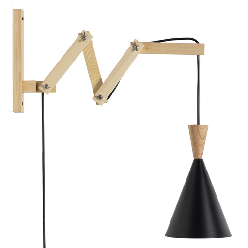  Extendable wooden wall light with metal and wood shade