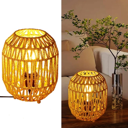 [T006-YT] Kleine handgewebte Rattan-Schreibtischlampe – Natürliches dekoratives E27-Nachtlicht – Rustikaler Stil für Schlafzimmer oder Nachttisch „TRENZZA“