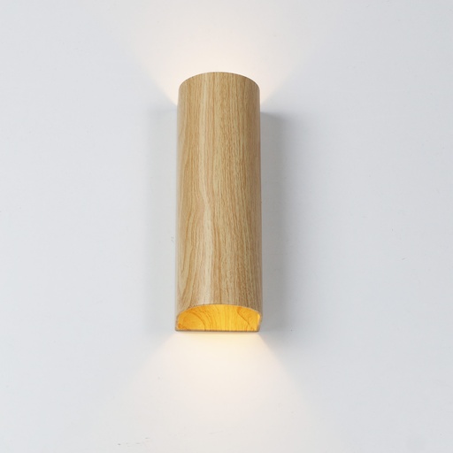 [W027-WD] Applique murale : Double éclairage haut et bas, aluminium noir, 2 douilles GU10, ampoules non incluses Effet bois « DUO »