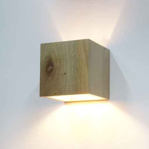 [W76-WD] Aplique de Pared de Madera “CUBET” – Diseño en Cubo, Luz Arriba y Abajo, Casquillo E27
