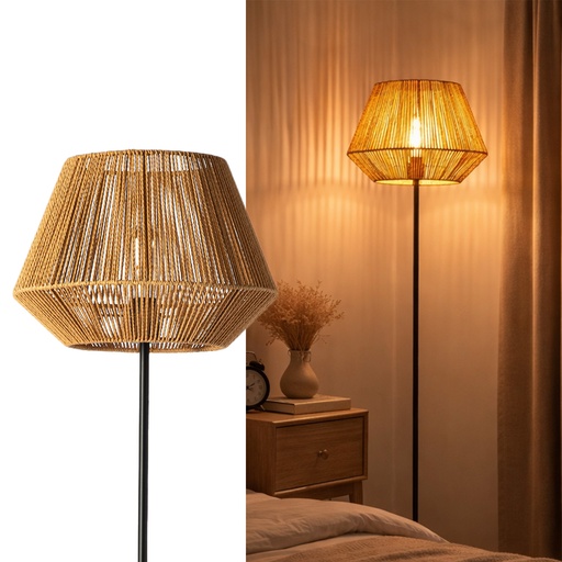 [F001-YT] Lampadaire avec abat-jour en corde de jute