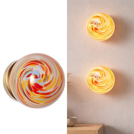 [W53-D120-MC] Aplique de vidrio de colores en formato bola D12cm, G9 Max.15W "SUNSET"