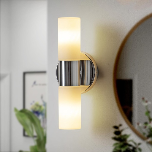 Aplique baño de diseño 30cm metal y vidrio opal 2xE14 IP44 "MIROA" 