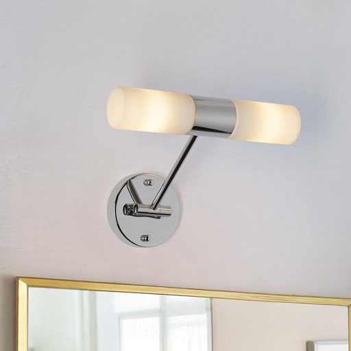 Aplique baño 30cm metal y vidrio opal Orientable 2xE14 IP44 "MIROA-MOV"
