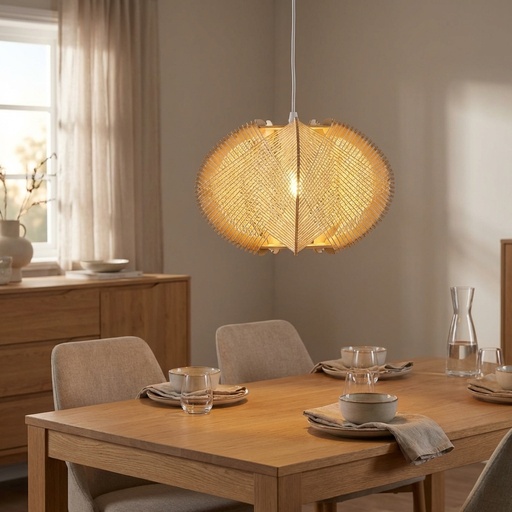 [C057-D50] Lámparas colgantes escandinavas Mid-Century  lámpara colgante de madera de ratán con cuerda bohemia, luz colgante tejida para la entrada del dormitorio de la isla de la cocina D50cm