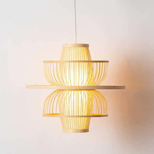 [C027-Lotus-D45] Lámpara Colgante de Mimbre "Lotus" – Estilo Oriental, Hecha a Mano, E27, Doble Capa D45cm Con Farol De Bambú En Forma De Flor De Loto 