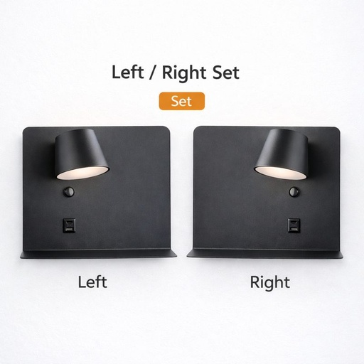 Pack de Apliques de Pared Orientable 6W con Carga USB y Type C, CCT 2700K-6000K, Chips Osram, Driver KGP "SION" Foco Izquierdo y derecho