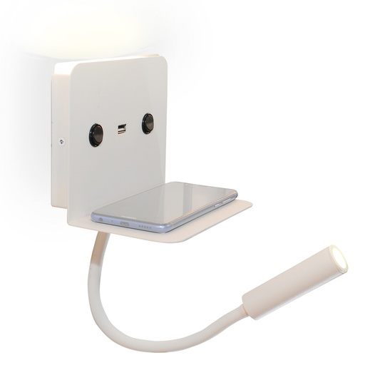 Wall Light with 3W LED Reading Light and 6W Warm Ambient Courtesy Light and Charging Base with USB Port "CHARGE LITE"