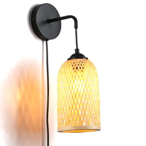 [W004] Aplique de Pared de Mimbre con Enchufe "HARUKA" E27