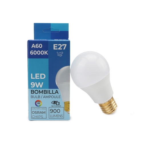 BOMBILLA E27 A60 Chip LED Osram 9W CRI 90