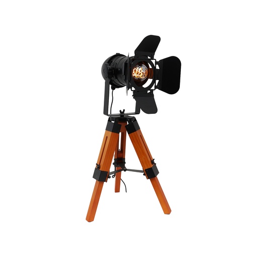 [T012] Lampada da tavolo vintage con treppiede in legno ispirata al cinema "MINI GALA" 62 cm