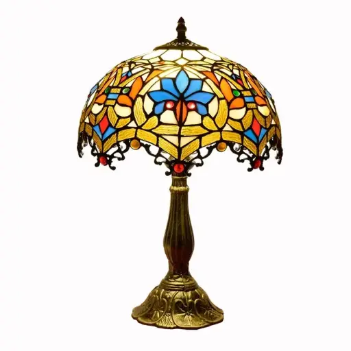 [T015] Lámpara de mesa inspiración Tiffany  con mosaico floral en cristal "AURORA"-E2