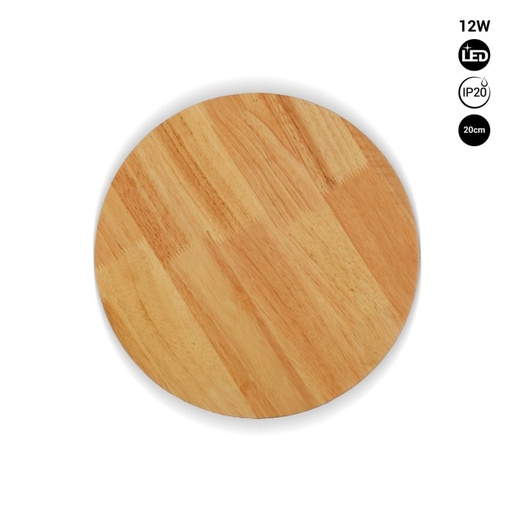 [WL036-20-2K7] 
Aplique de Pared Circular en Madera "PLATINA" - 12W - Ø 20cm - Luz Indirecta 2700K - Iluminación Trasera - IP20.