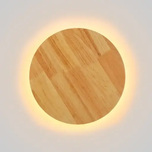 [WL036-30-2K7] Aplique de Pared Circular en Madera "PLATINA" 26W  Ø 30cm Luz Indirecta 2700K Iluminación Trasera IP20.