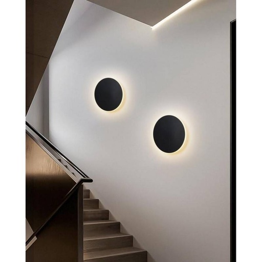 Aplique LED de Aluminio 12W  Exterior Cubierto con Iluminación en la Parte Trasera, Driver EagleRise, Ø250x38mm, 2700K, IP44 "JADE". 