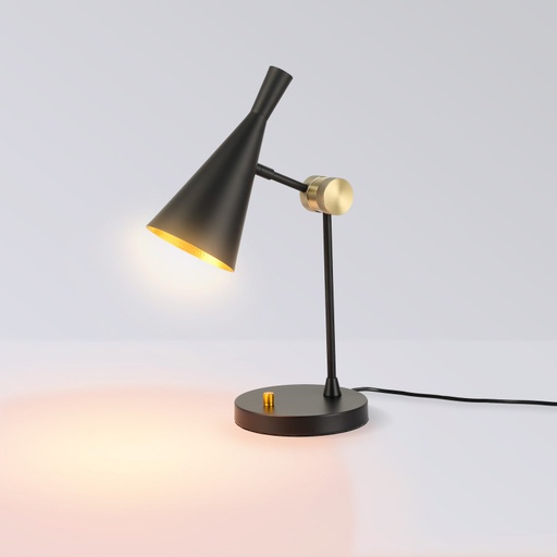 Vintage Industrial Bedroom Table Lamp, Rotatable Metal Lampshade with Brass Inner Shade for Study, Bedside Table "ESTEFANIA" E27