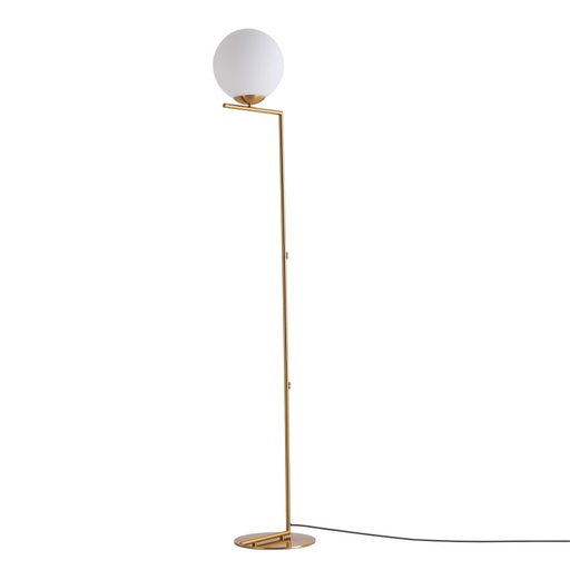 Lámpara de Pie Esférica "OLAYA" E27, Vidrio Blanco y Metal Dorado, Estilo Nórdico Moderno, ⌀22cm, para Sala y Dormitorio