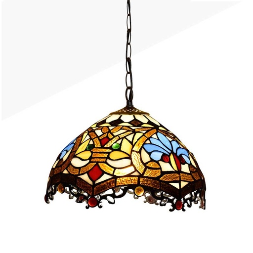 [C039] "AURORA" Hanging Lamp with Floral Mosaic in Glass