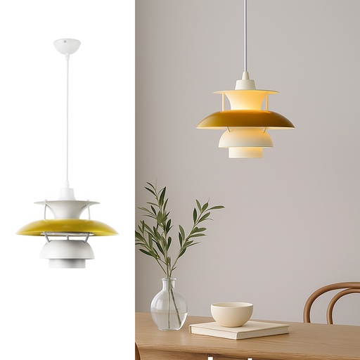 [C046-GD] Moderna lampada a sospensione nordica, finitura in metallo verniciato per soggiorno, sala da pranzo e camera da letto. Design metallico ispirato al PH5 con paralume "Lotus", compatibile con lampadine E27.