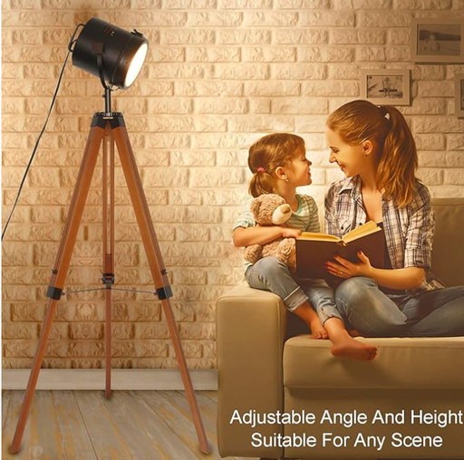 Cinema Floor Lamp with Wooden Tripod "TOURS" E27
