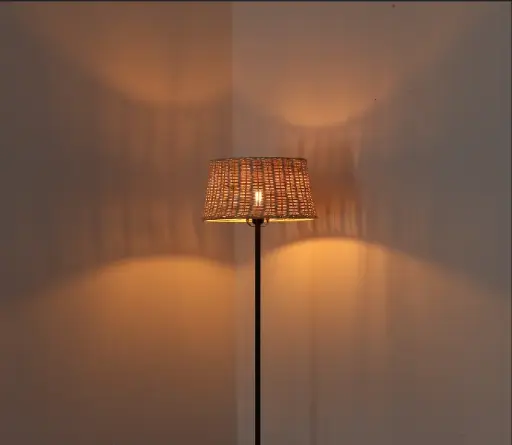 [F005] Lámpara de Pie  "SERENA" de Mimbre Bambú Natural Hecho a Mano, con Interruptor de Cable y Base E27 para Sala y Dormitorio