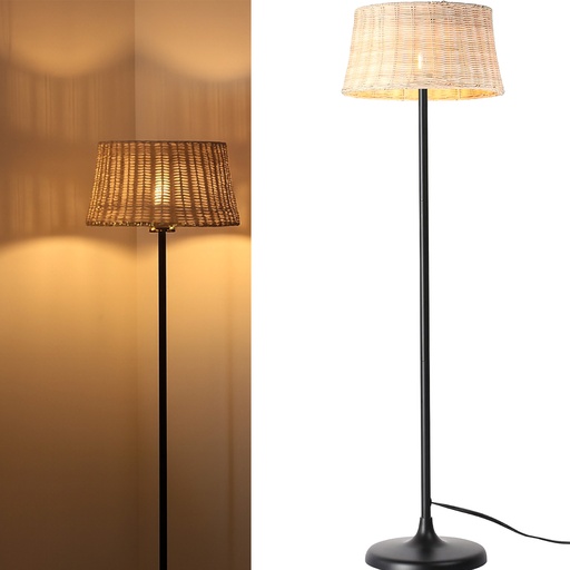 [F005] Lampadaire « SERENA », fait main en osier de bambou naturel, avec interrupteur à cordon et culot E27 pour salon et chambre