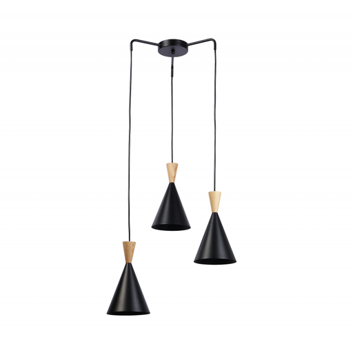 [C020-BK] Lampada a sospensione tripla in metallo e legno "PARIS"