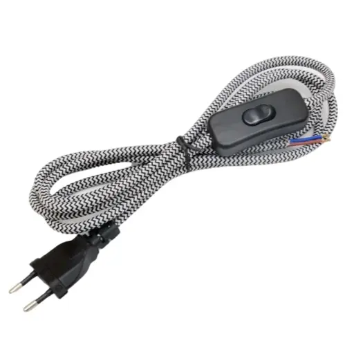 [W019-C] Cable Eléctrico Textil Zigzag con Interruptor y Enchufe Europeo 1.5 m