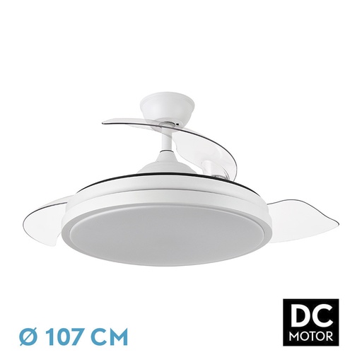 [V-002] Ventilador Motor DC Escorpion 59W Blanco 3 Aspas Desplegables 107D 5960LM 3000-4000-6000K Remoto + Temporizador + Memoria
