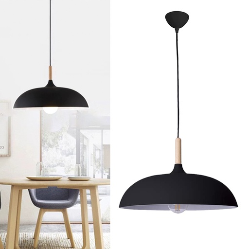 Runde Pendelleuchte „MALMO“ – Nordischer Industriestil aus Holz und Metall, E27, Ideal für Schlafzimmer, Wohnzimmer oder Esszimmer