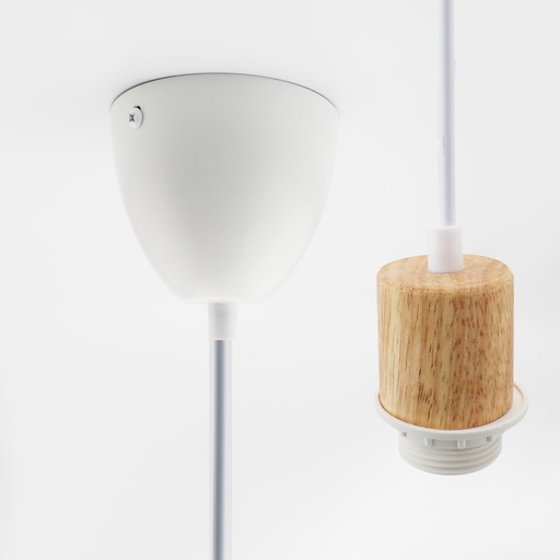 Rosácea de Teto para Luminária Pendente com Soquete E27 em Madeira Natural – Cabo de 90cm e Rosácea de Teto em Aço de 10cm